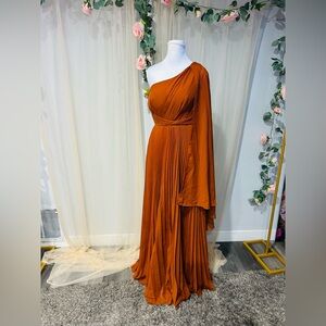 Elegant One-Shoulder Orange Dress